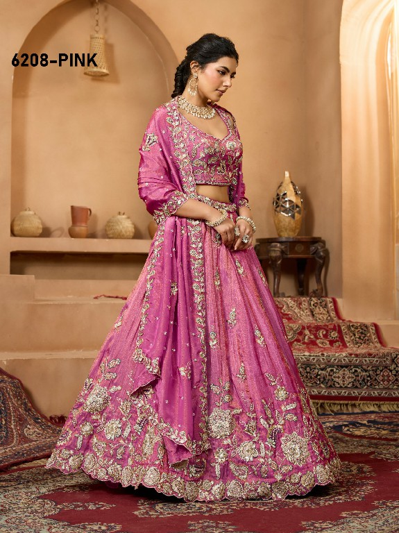 PF SERIES D.NO 6208 WHOLESALE TISSUE WITH WORK ETHNIC WEAR LEHENGA CHOLI FOR EXPORT