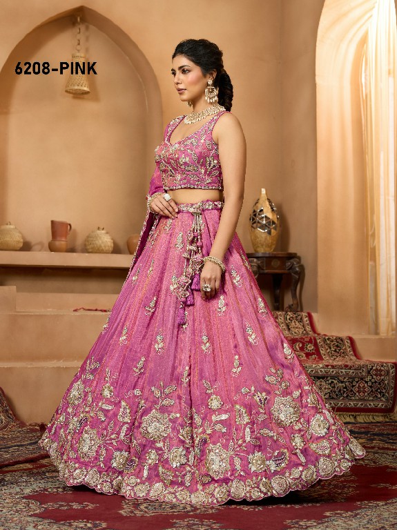 PF SERIES D.NO 6208 WHOLESALE TISSUE WITH WORK ETHNIC WEAR LEHENGA CHOLI FOR EXPORT