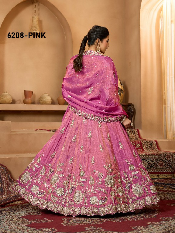 PF SERIES D.NO 6208 WHOLESALE TISSUE WITH WORK ETHNIC WEAR LEHENGA CHOLI FOR EXPORT