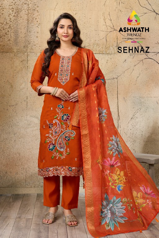 ASHWATH TRENDZ SEHNAZ WHOLESALE READYMADE MULL CHANDERI BEAUTIFUL 3 PCS SUITS EXPORTER