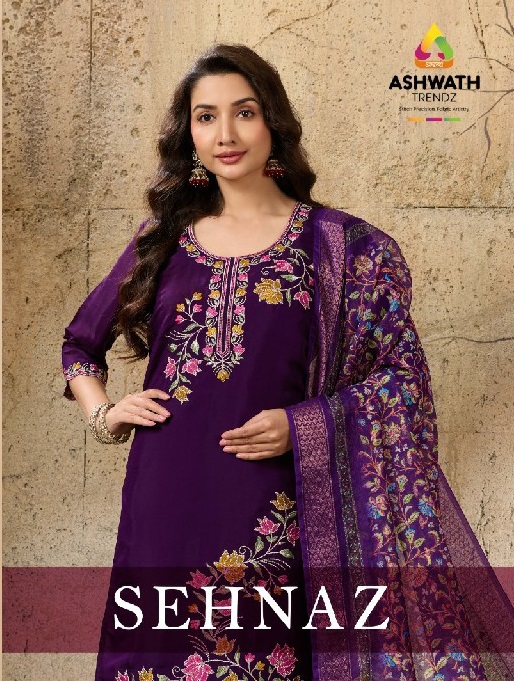 ASHWATH TRENDZ SEHNAZ WHOLESALE READYMADE MULL CHANDERI BEAUTIFUL 3 PCS SUITS EXPORTER