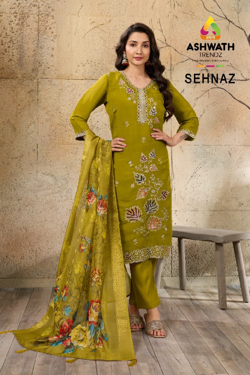 ASHWATH TRENDZ SEHNAZ WHOLESALE READYMADE MULL CHANDERI BEAUTIFUL 3 PCS SUITS EXPORTER