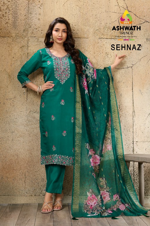 ASHWATH TRENDZ SEHNAZ WHOLESALE READYMADE MULL CHANDERI BEAUTIFUL 3 PCS SUITS EXPORTER