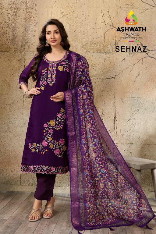 ASHWATH TRENDZ SEHNAZ WHOLESALE READYMADE MULL CHANDERI BEAUTIFUL 3 PCS SUITS EXPORTER
