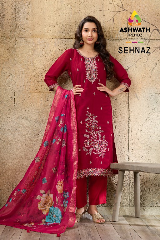 ASHWATH TRENDZ SEHNAZ WHOLESALE READYMADE MULL CHANDERI BEAUTIFUL 3 PCS SUITS EXPORTER