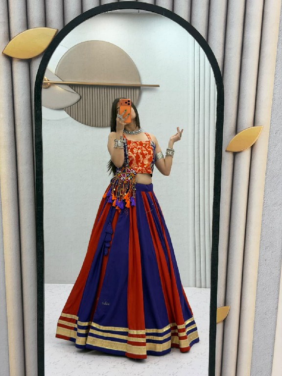 TAPI CREATION D.NO 344 WHOLESALE READYMADE NAVRATRI SPECIAL PURE COTTON MODERN LEHENGA CHOLI FOR EXPORT