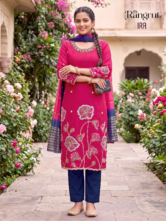 RANGRUT IRA WHOLESALE READYMADE ROMAN SILK WITH WORK BIG SIZE AMAZING 3 PCS SUITS EXPORTER