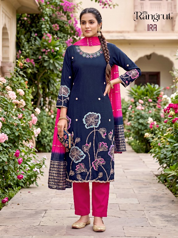 RANGRUT IRA WHOLESALE READYMADE ROMAN SILK WITH WORK BIG SIZE AMAZING 3 PCS SUITS EXPORTER