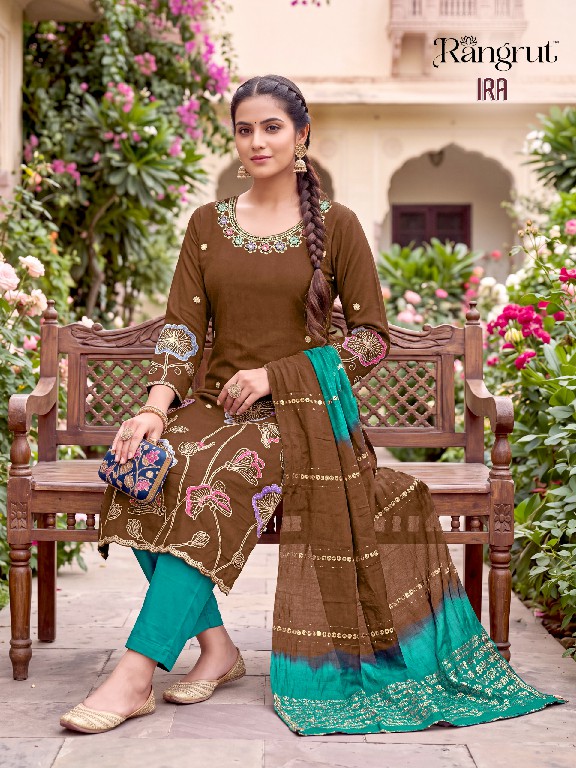RANGRUT IRA WHOLESALE READYMADE ROMAN SILK WITH WORK BIG SIZE AMAZING 3 PCS SUITS EXPORTER