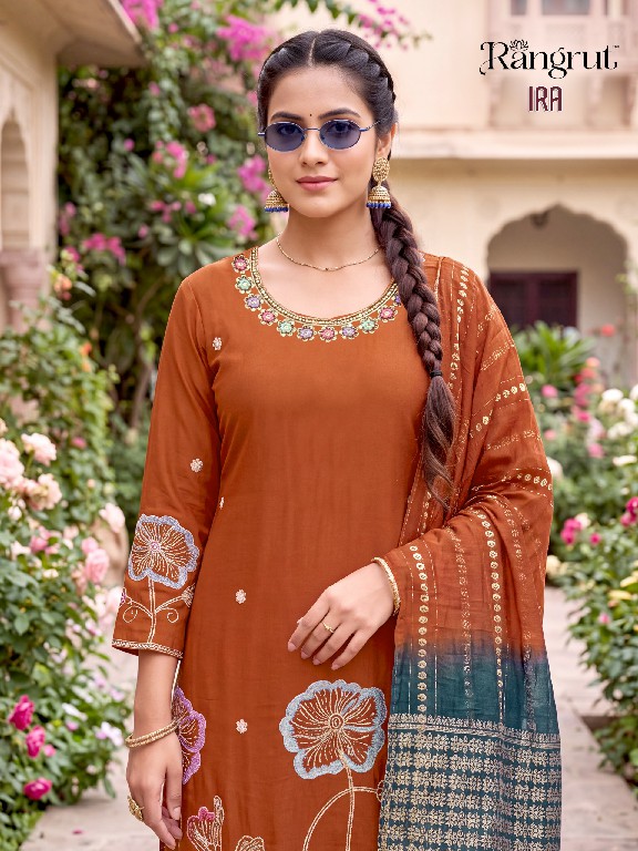 RANGRUT IRA WHOLESALE READYMADE ROMAN SILK WITH WORK BIG SIZE AMAZING 3 PCS SUITS EXPORTER