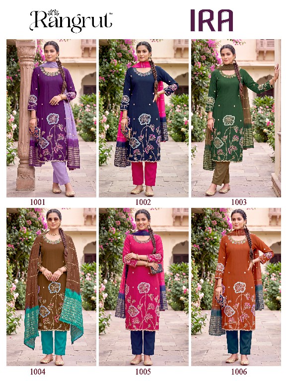 RANGRUT IRA WHOLESALE READYMADE ROMAN SILK WITH WORK BIG SIZE AMAZING 3 PCS SUITS EXPORTER
