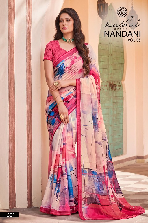 KASHVI CREATION NANDANI VOL 1 WHOLESALE GEORGETTE DIGITAL PRINTED INDIAN SAREES FOR WOMEN SUPPLIER