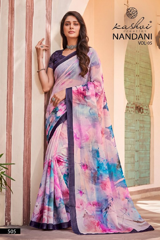 KASHVI CREATION NANDANI VOL 1 WHOLESALE GEORGETTE DIGITAL PRINTED INDIAN SAREES FOR WOMEN SUPPLIER