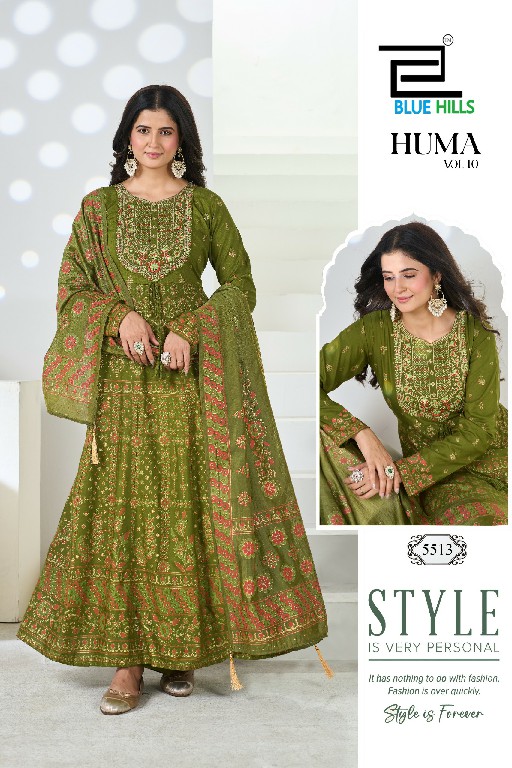 BLUE HILLS HUMA VOL 10 WHOLESALE READYMADE HEAVY CHANDERI ETHNIC WEAR BIG SIZE ANARKALI 3 PCS COMBO SET SUITS FOR EXPORT