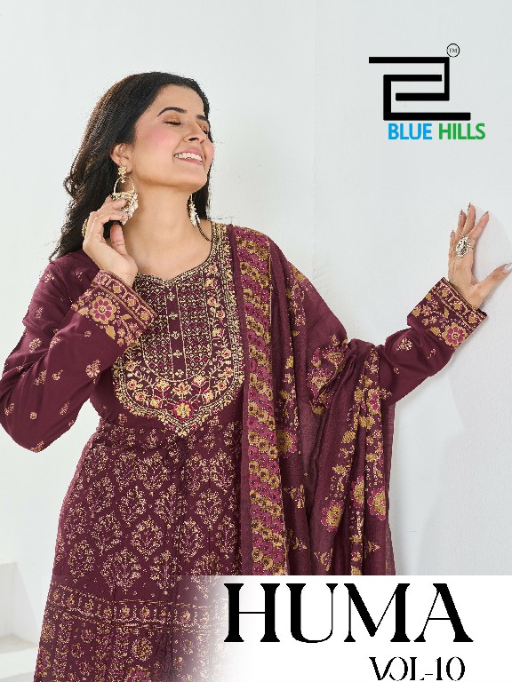 BLUE HILLS HUMA VOL 10 WHOLESALE READYMADE HEAVY CHANDERI ETHNIC WEAR BIG SIZE ANARKALI 3 PCS COMBO SET SUITS FOR EXPORT