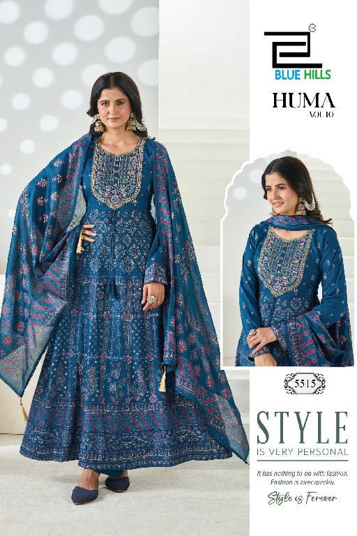 BLUE HILLS HUMA VOL 10 WHOLESALE READYMADE HEAVY CHANDERI ETHNIC WEAR BIG SIZE ANARKALI 3 PCS COMBO SET SUITS FOR EXPORT