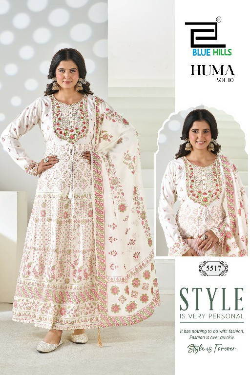 BLUE HILLS HUMA VOL 10 WHOLESALE READYMADE HEAVY CHANDERI ETHNIC WEAR BIG SIZE ANARKALI 3 PCS COMBO SET SUITS FOR EXPORT