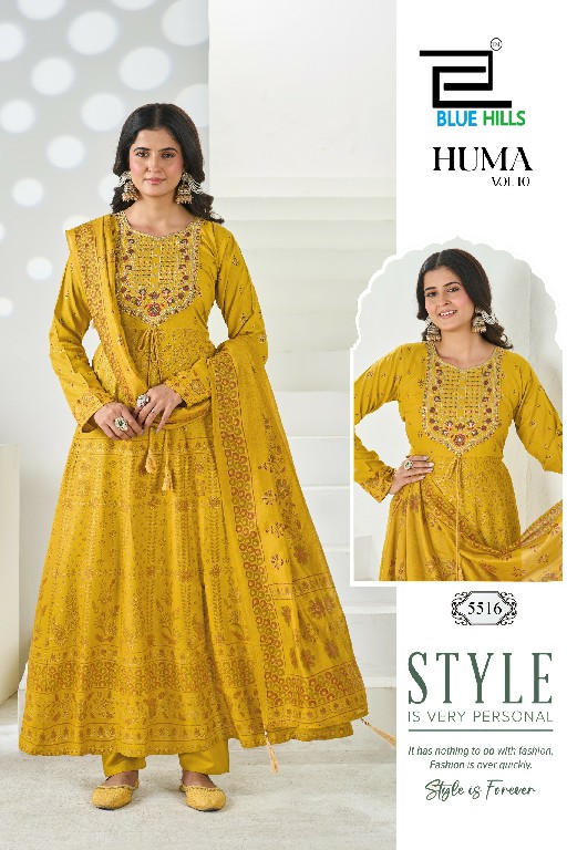 BLUE HILLS HUMA VOL 10 WHOLESALE READYMADE HEAVY CHANDERI ETHNIC WEAR BIG SIZE ANARKALI 3 PCS COMBO SET SUITS FOR EXPORT