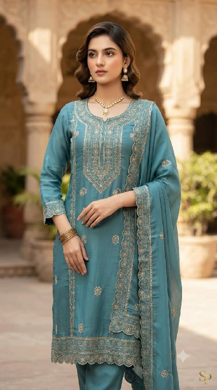 SAHIL PRINTS PRESENT READYMADE ROMAN SILK FANCY 3 PCS COMBO SET SUITS FOR EXPORT