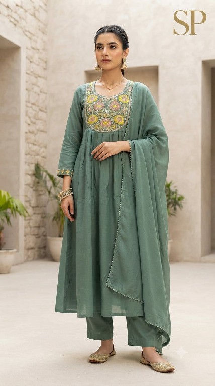SAHIL PRINTS PRESENT READYMADE MULL CHANDERI WITH WORK 3 PCS COMBO SET SUITS EXPORTER