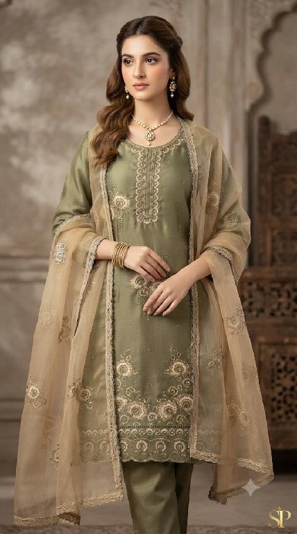 SAHIL PRINTS PRESENT READYMADE GLASS WITH HEAVY EMBROIDERY 3 PCS COMBO SET SUITS FOR EXPORT