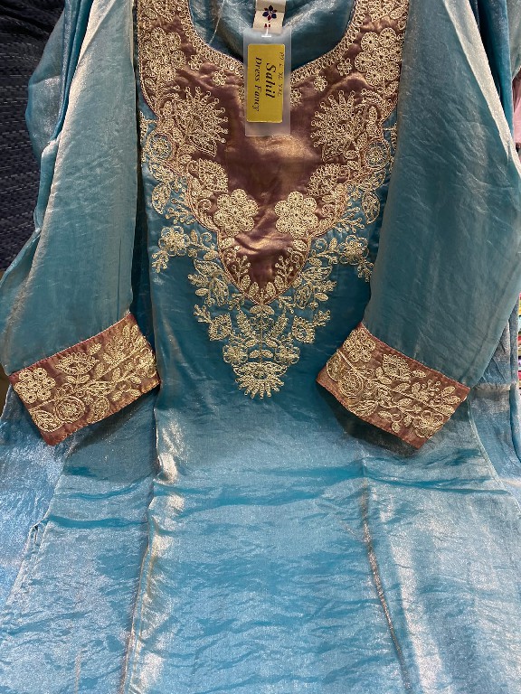 SAHIL PRINTS PRESENT READYMADE TISSUE SIMAR WITH HEAVY WORK 3 PCS COMBO SET SUITS EXPORTER