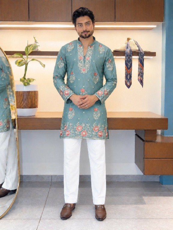 TEXTILEDEAL D.NO 409-A WHOLESALE READYMADE COACH SILK FESTIVE WEAR KURTA WITH PANT FOR MEN ONLINE