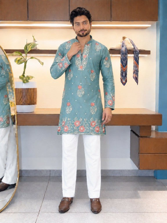 TEXTILEDEAL D.NO 409-A WHOLESALE READYMADE COACH SILK FESTIVE WEAR KURTA WITH PANT FOR MEN ONLINE
