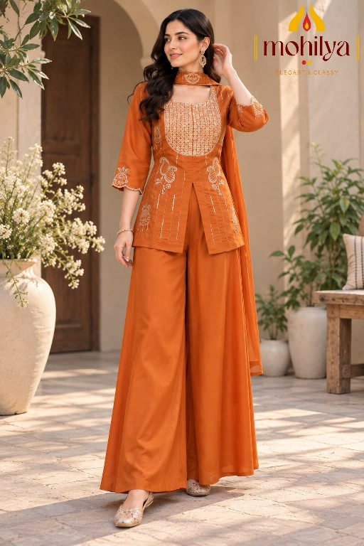 MOHILYA D.NO 1003 WHOLESALE READYMADE ROMAN GOLD SHIMMER MODERN STYLISH INDO WESTERN DRESS COMBO FOR WOMEN ONLINE