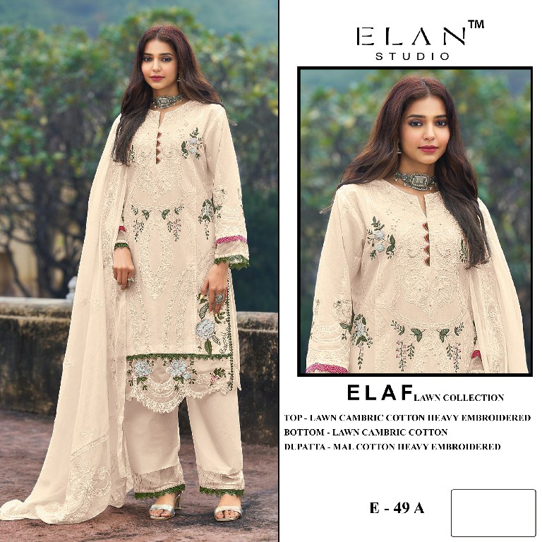 ELAN STUDIO D.NO E-49 WHOLESALE CAMBRIC LAWN HEAVY EMBROIDERED UNSTITCH SALWAR SUITS SUPPLIER
