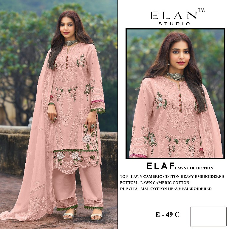 ELAN STUDIO D.NO E-49 WHOLESALE CAMBRIC LAWN HEAVY EMBROIDERED UNSTITCH SALWAR SUITS SUPPLIER