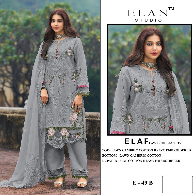 ELAN STUDIO D.NO E-49 WHOLESALE CAMBRIC LAWN HEAVY EMBROIDERED UNSTITCH SALWAR SUITS SUPPLIER