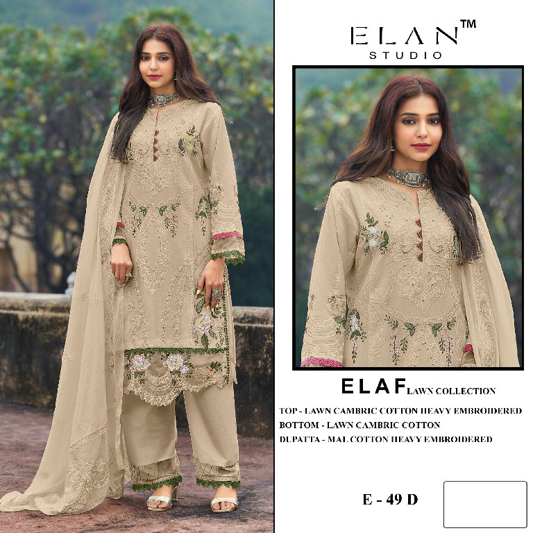 ELAN STUDIO D.NO E-49 WHOLESALE CAMBRIC LAWN HEAVY EMBROIDERED UNSTITCH SALWAR SUITS SUPPLIER