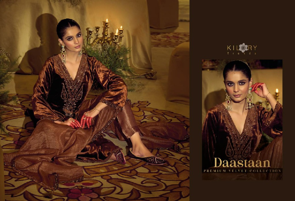KILORY TRENDS DAASTAAN WHOLESALE PREMIUM VELVET WINTER COLLECTION UNSTITCH SALWAR SUITS EXPORTER