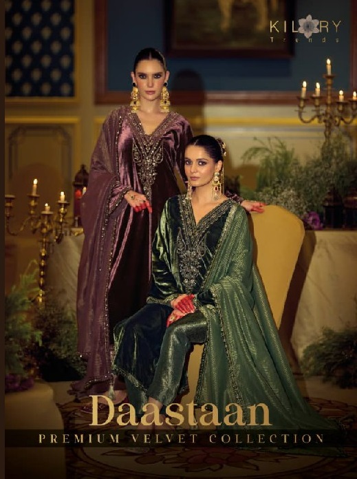 KILORY TRENDS DAASTAAN WHOLESALE PREMIUM VELVET WINTER COLLECTION UNSTITCH SALWAR SUITS EXPORTER