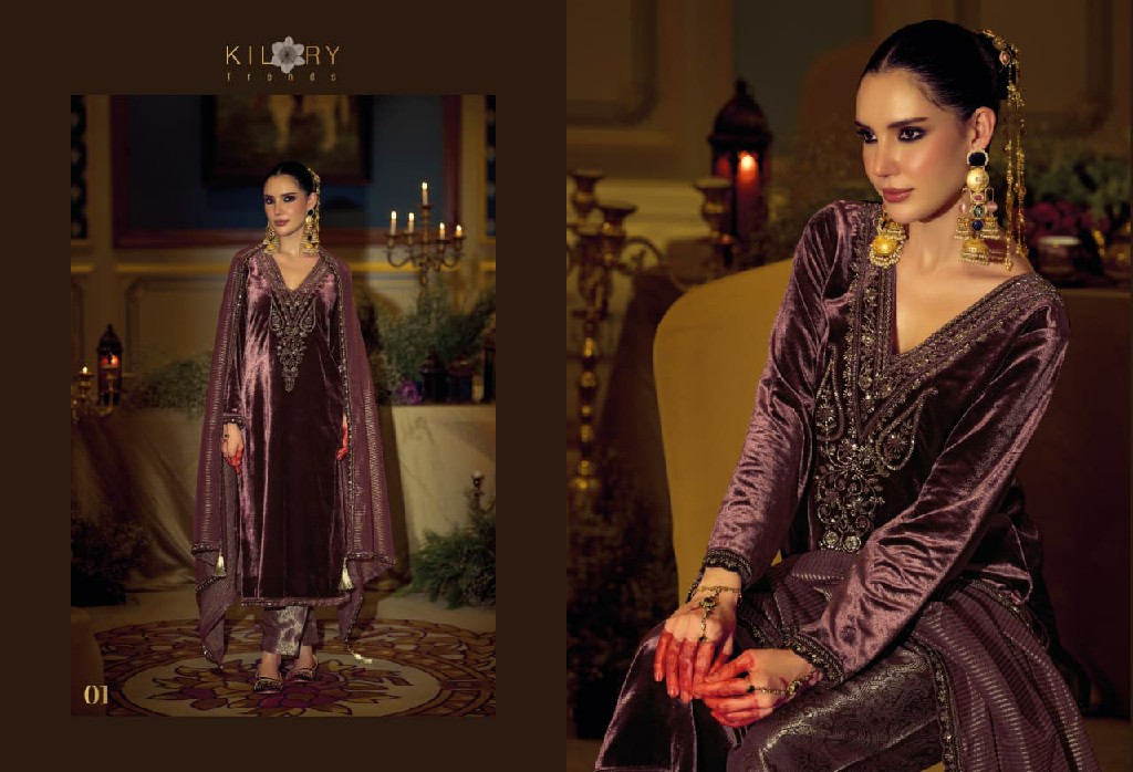 KILORY TRENDS DAASTAAN WHOLESALE PREMIUM VELVET WINTER COLLECTION UNSTITCH SALWAR SUITS EXPORTER
