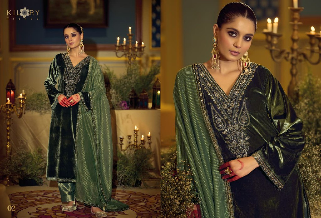 KILORY TRENDS DAASTAAN WHOLESALE PREMIUM VELVET WINTER COLLECTION UNSTITCH SALWAR SUITS EXPORTER