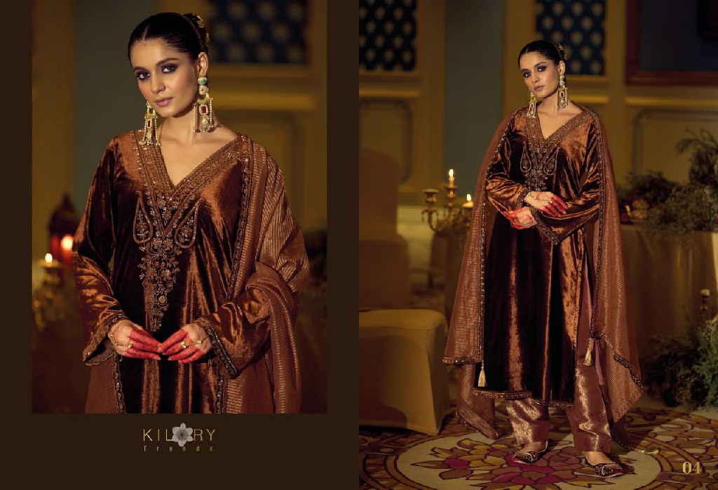KILORY TRENDS DAASTAAN WHOLESALE PREMIUM VELVET WINTER COLLECTION UNSTITCH SALWAR SUITS EXPORTER