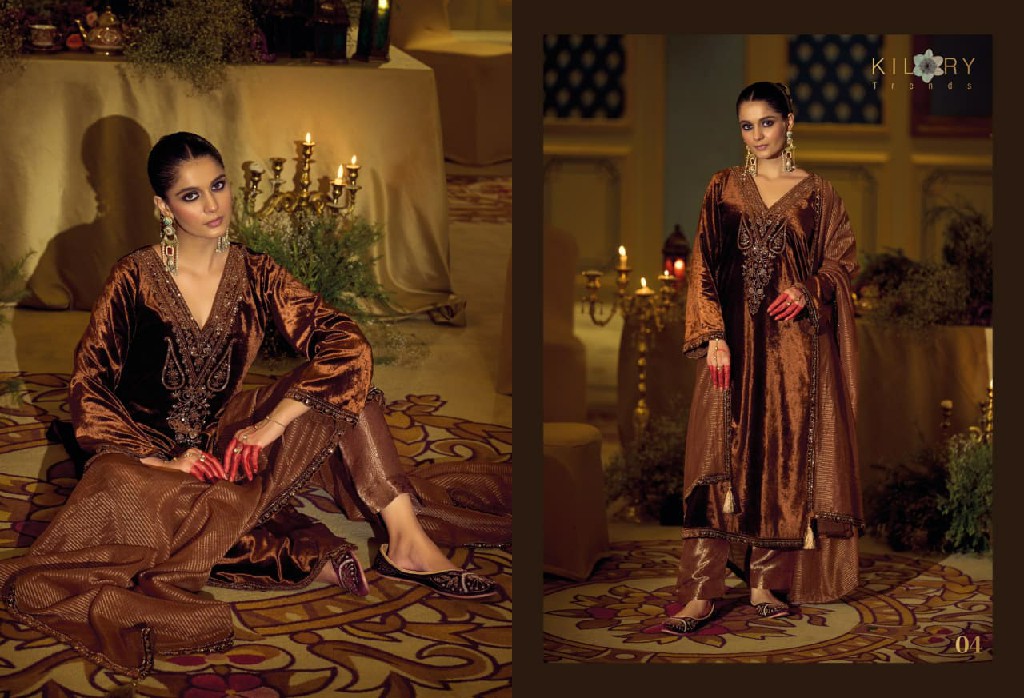 KILORY TRENDS DAASTAAN WHOLESALE PREMIUM VELVET WINTER COLLECTION UNSTITCH SALWAR SUITS EXPORTER
