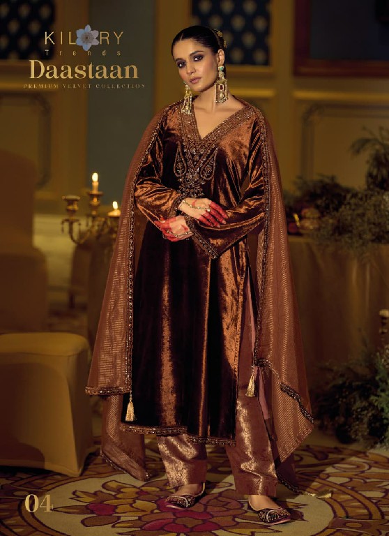 KILORY TRENDS DAASTAAN WHOLESALE PREMIUM VELVET WINTER COLLECTION UNSTITCH SALWAR SUITS EXPORTER