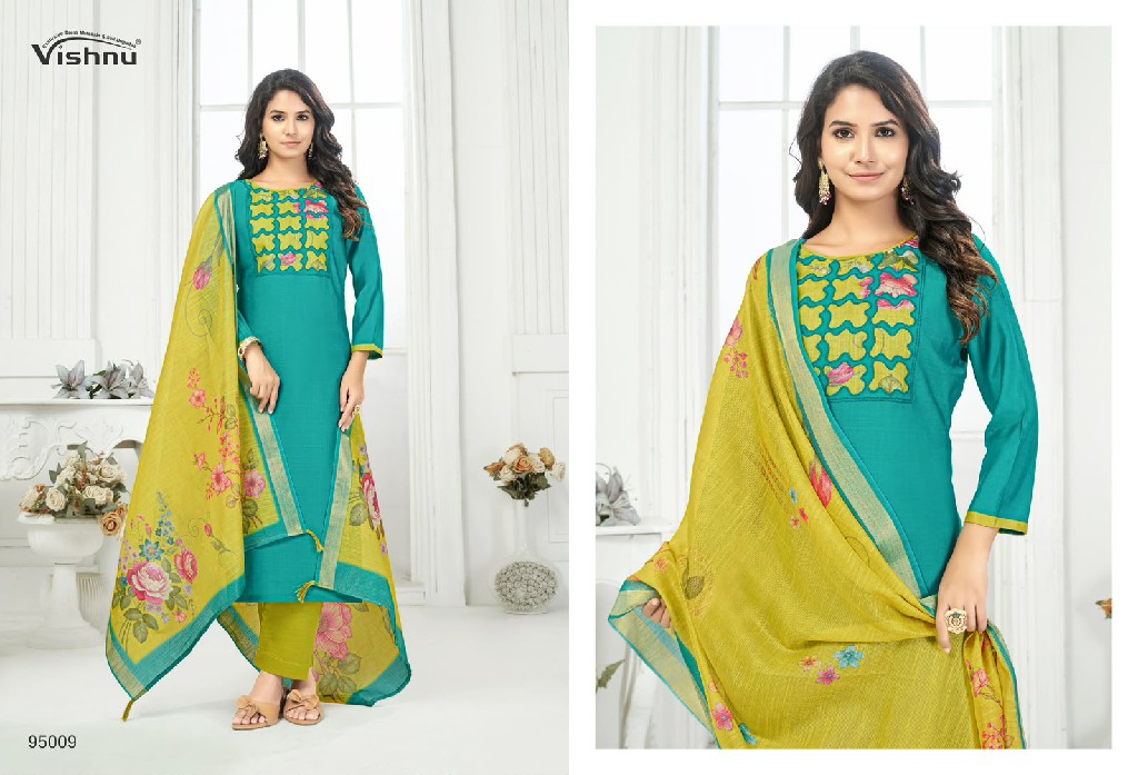 VISHNU KAJAL WHOLESALE VETICAN SILK FANCY DESIGN UNSTITCH SALWAR SUITS SUPPLIER