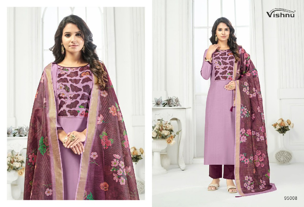 VISHNU KAJAL WHOLESALE VETICAN SILK FANCY DESIGN UNSTITCH SALWAR SUITS SUPPLIER