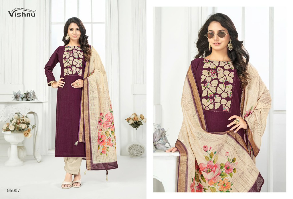 VISHNU KAJAL WHOLESALE VETICAN SILK FANCY DESIGN UNSTITCH SALWAR SUITS SUPPLIER