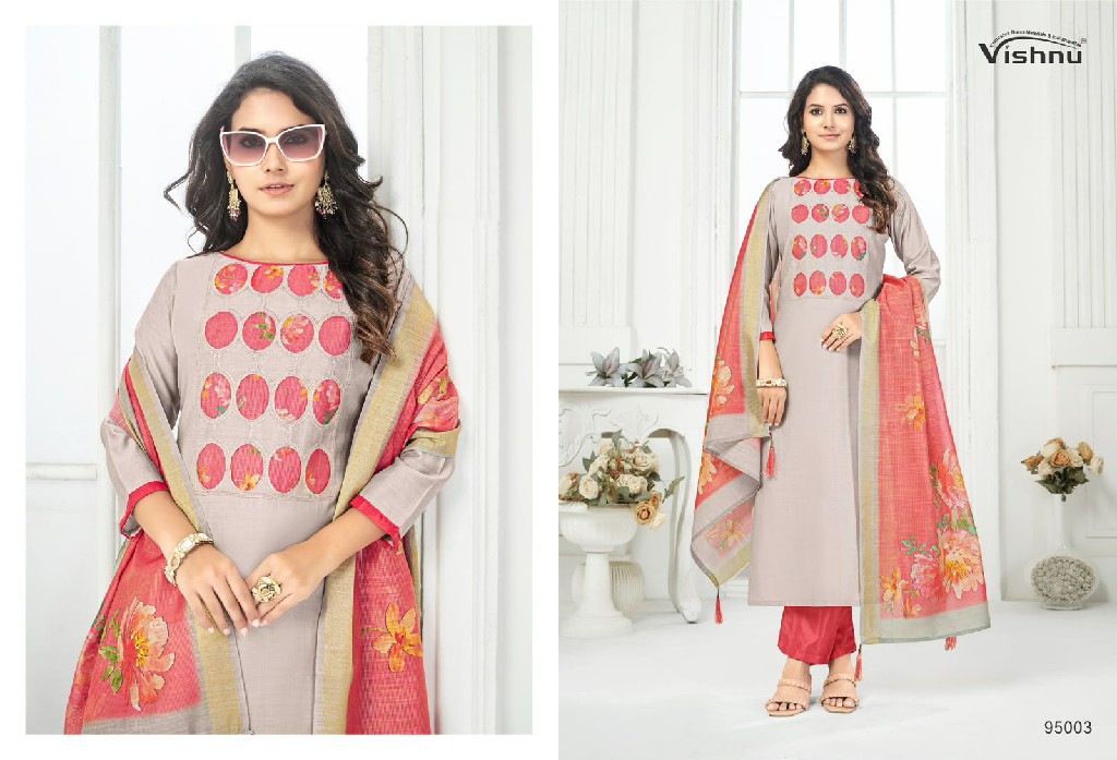 VISHNU KAJAL WHOLESALE VETICAN SILK FANCY DESIGN UNSTITCH SALWAR SUITS SUPPLIER