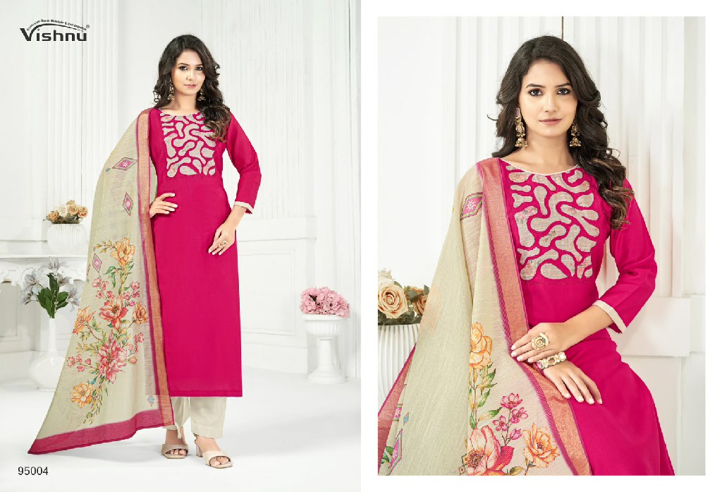 VISHNU KAJAL WHOLESALE VETICAN SILK FANCY DESIGN UNSTITCH SALWAR SUITS SUPPLIER