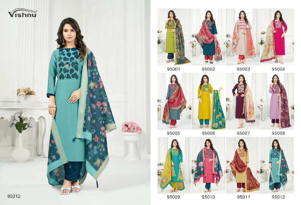 VISHNU KAJAL WHOLESALE VETICAN SILK FANCY DESIGN UNSTITCH SALWAR SUITS SUPPLIER