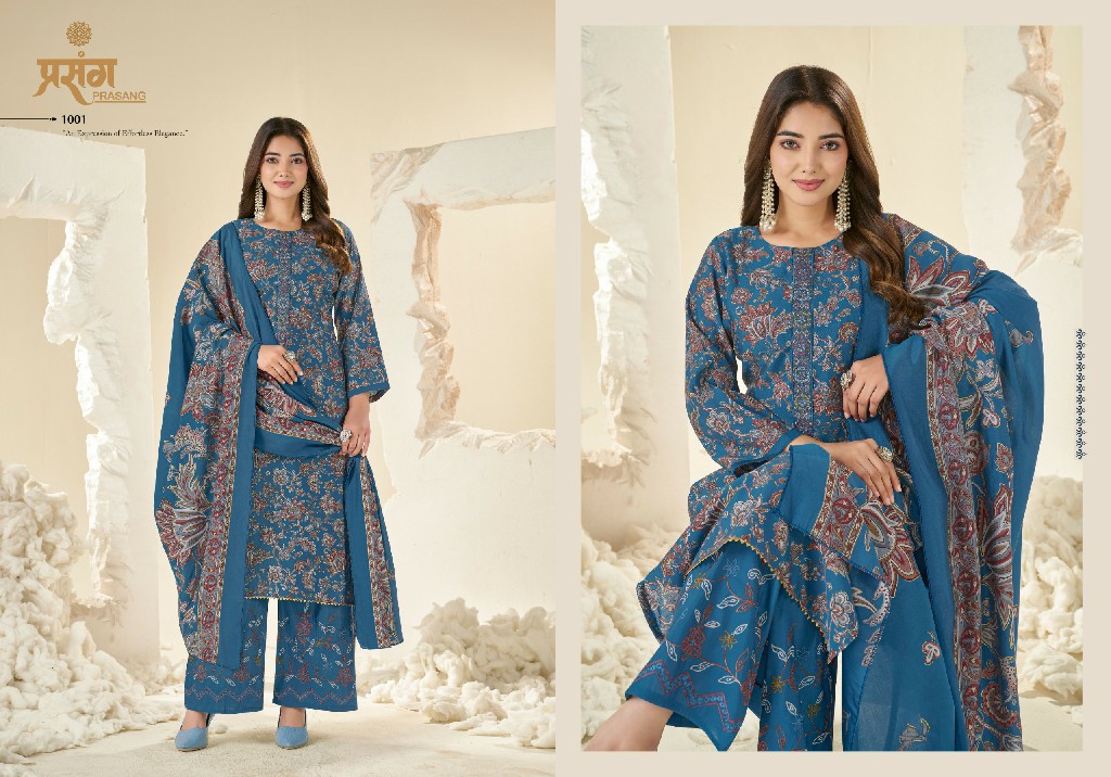 PRASANG AMAIRA WHOLESALE PURE MUSLIN BEAUTIFUL DESIGN UNSTITCH SALWAR SUITS EXPORTER