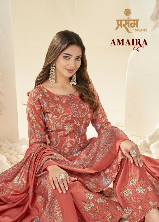 PRASANG AMAIRA WHOLESALE PURE MUSLIN BEAUTIFUL DESIGN UNSTITCH SALWAR SUITS EXPORTER