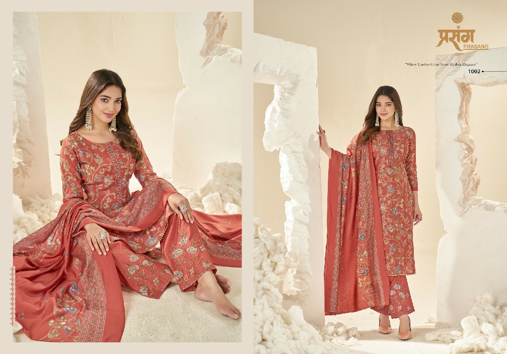 PRASANG AMAIRA WHOLESALE PURE MUSLIN BEAUTIFUL DESIGN UNSTITCH SALWAR SUITS EXPORTER