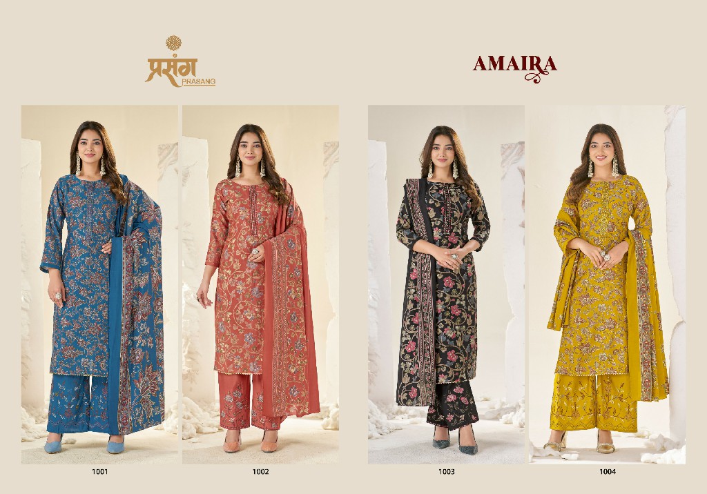 PRASANG AMAIRA WHOLESALE PURE MUSLIN BEAUTIFUL DESIGN UNSTITCH SALWAR SUITS EXPORTER